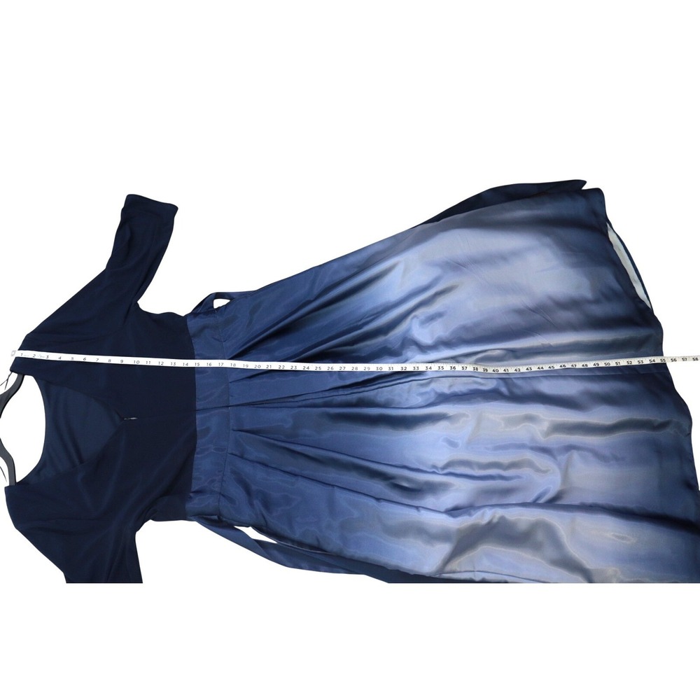 SLNY Navy Ombre Satin Maxi Dress Pleated Evening Gown Blue Sz 16 Wedding Formal - Picture 4 of 7